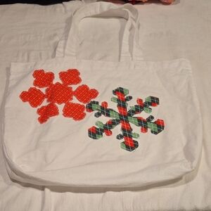 Handmade Reusable White Tote Bag with 2 Snowflake Designs